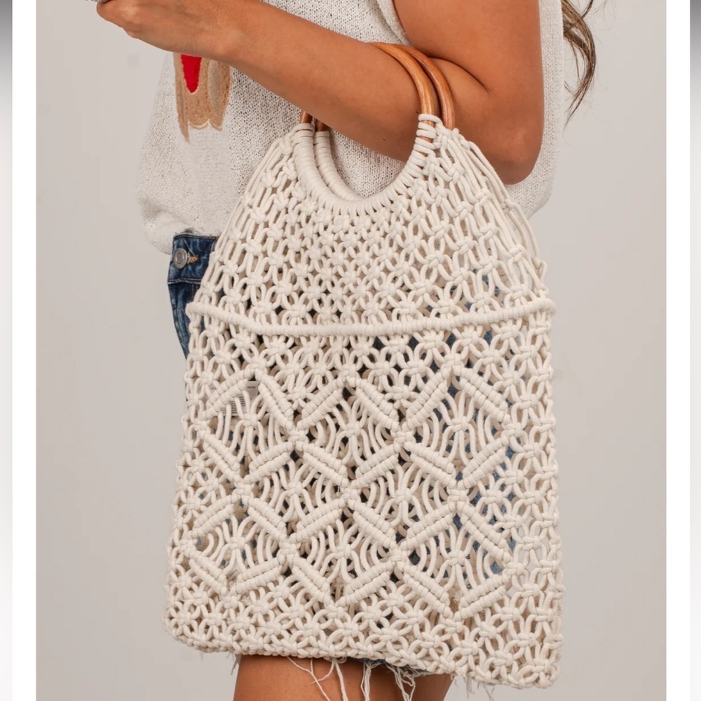 Cream Macramé Tote Bag